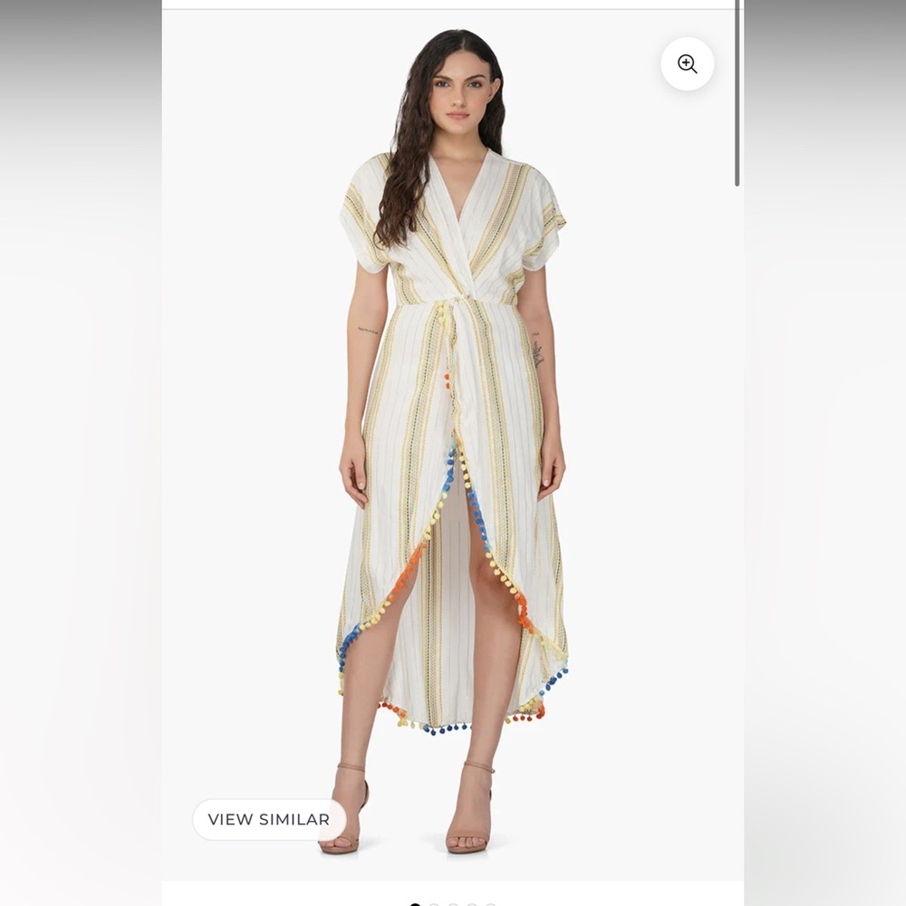 America & Beyond Roman Striped Boho Surplice Maxi Dress Half Wrap Cover Up
